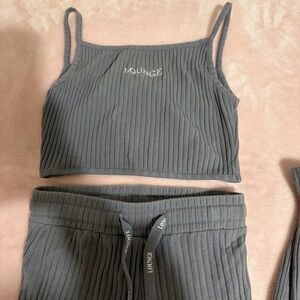 Lounge Women's Charcoal Ribbed Pajama Set